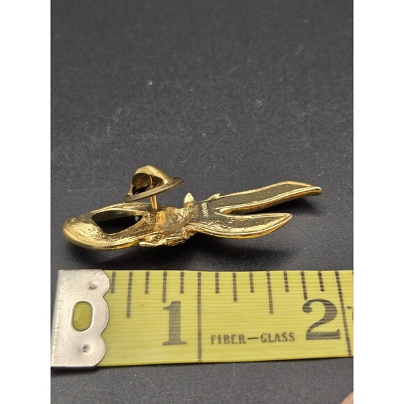 VINTAGE BROOCH SIGNED AVON GOLD PIN 2" ENAMEL BREAST CANCER RIBBON - Picture 5 of 7